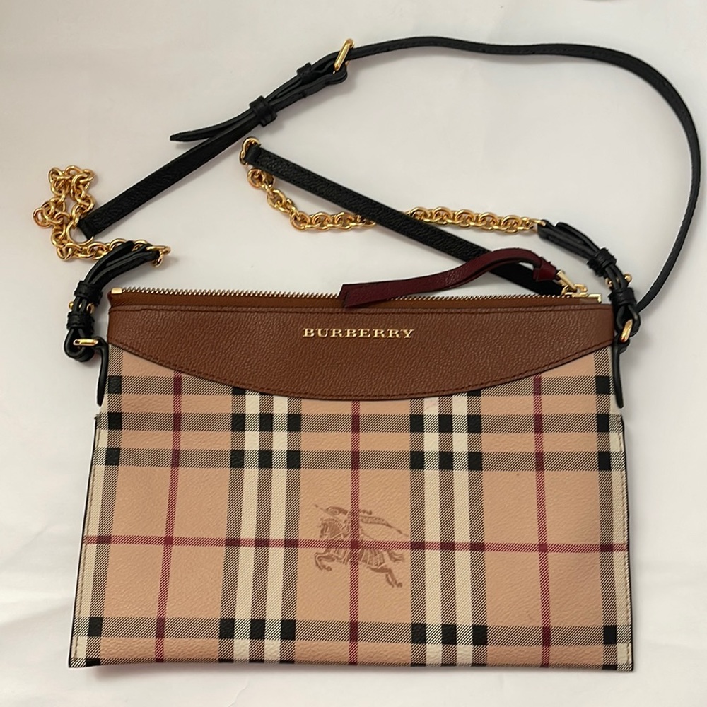 Burberry Haymarket Check and Two-tone Leather Clutch Bag